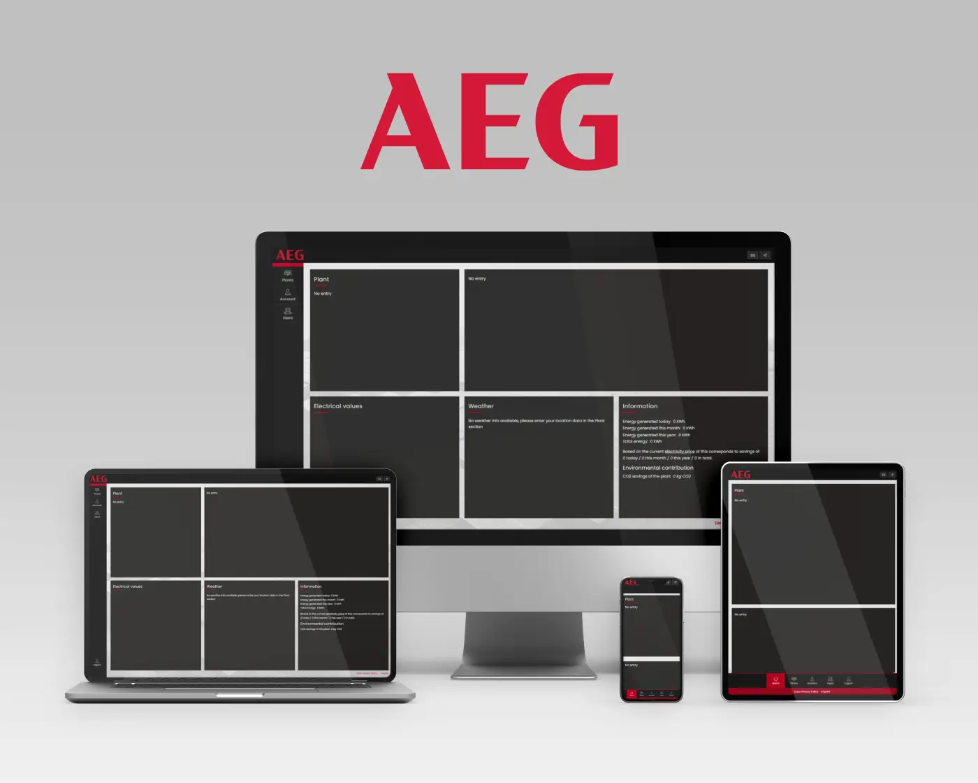 AEG inverter monitoring application on desktop, laptop, tablet and phone